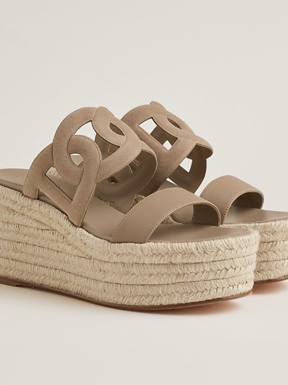 Hermès Ithea 30 Espadrille Platform Sandals Beige Sable Size 38 NIB